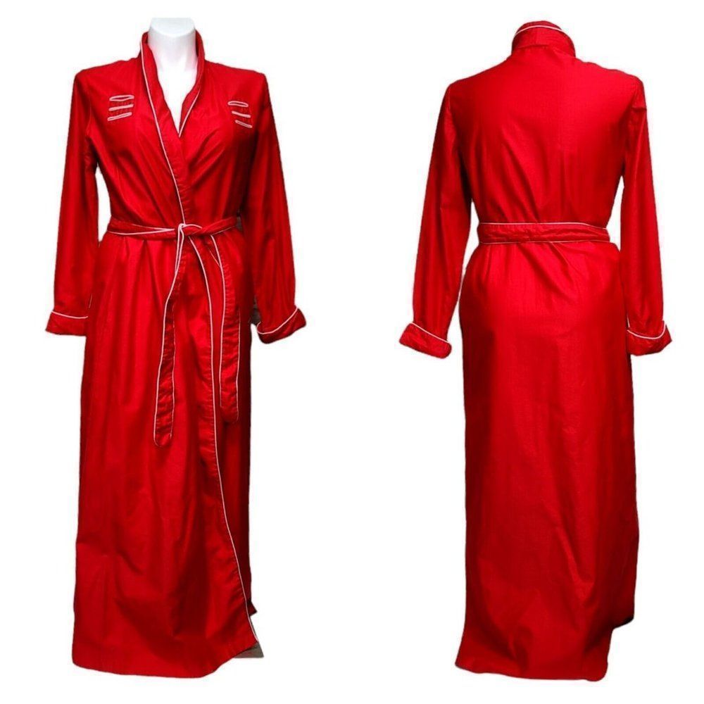 David Brown California Vintage Red‎ Cotton Maxi Robe White Piping Size L